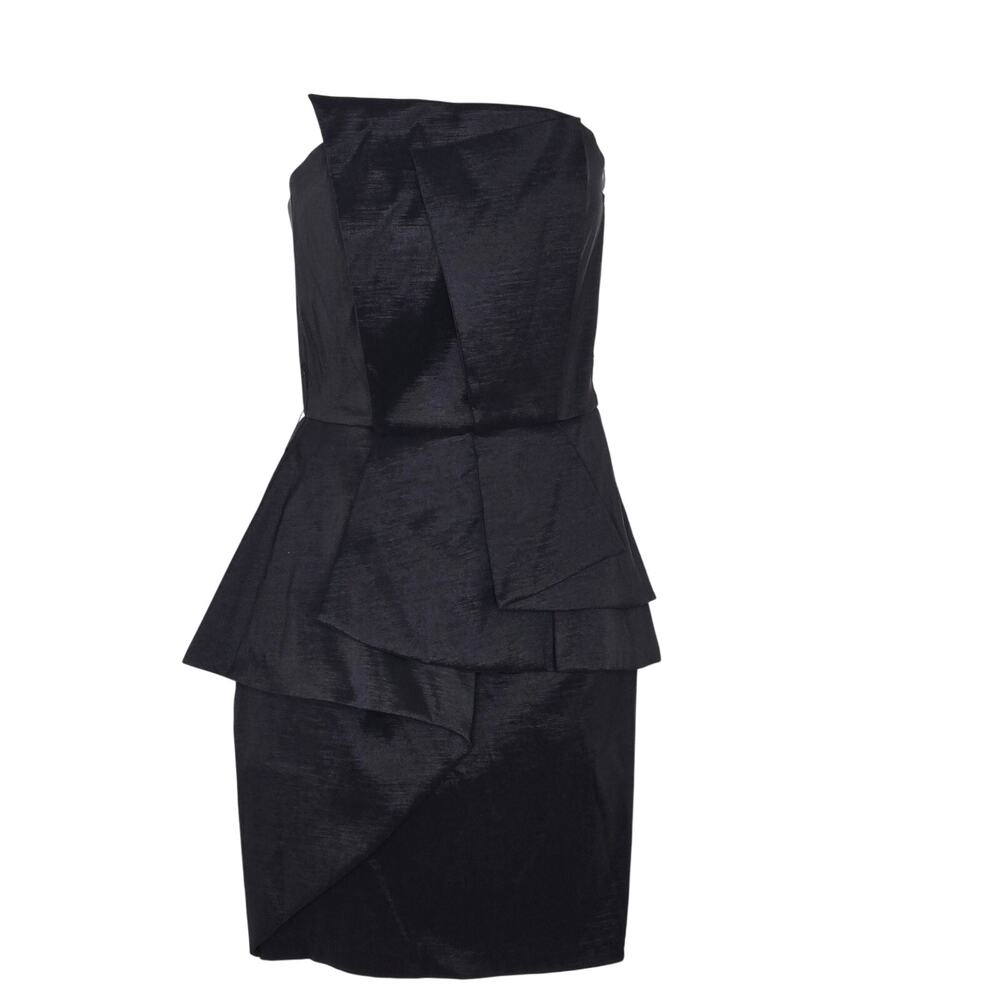 VTG Cache Strapless Black Ruffle Dress Size 4 Gothic Prom Cocktail Mini LBD